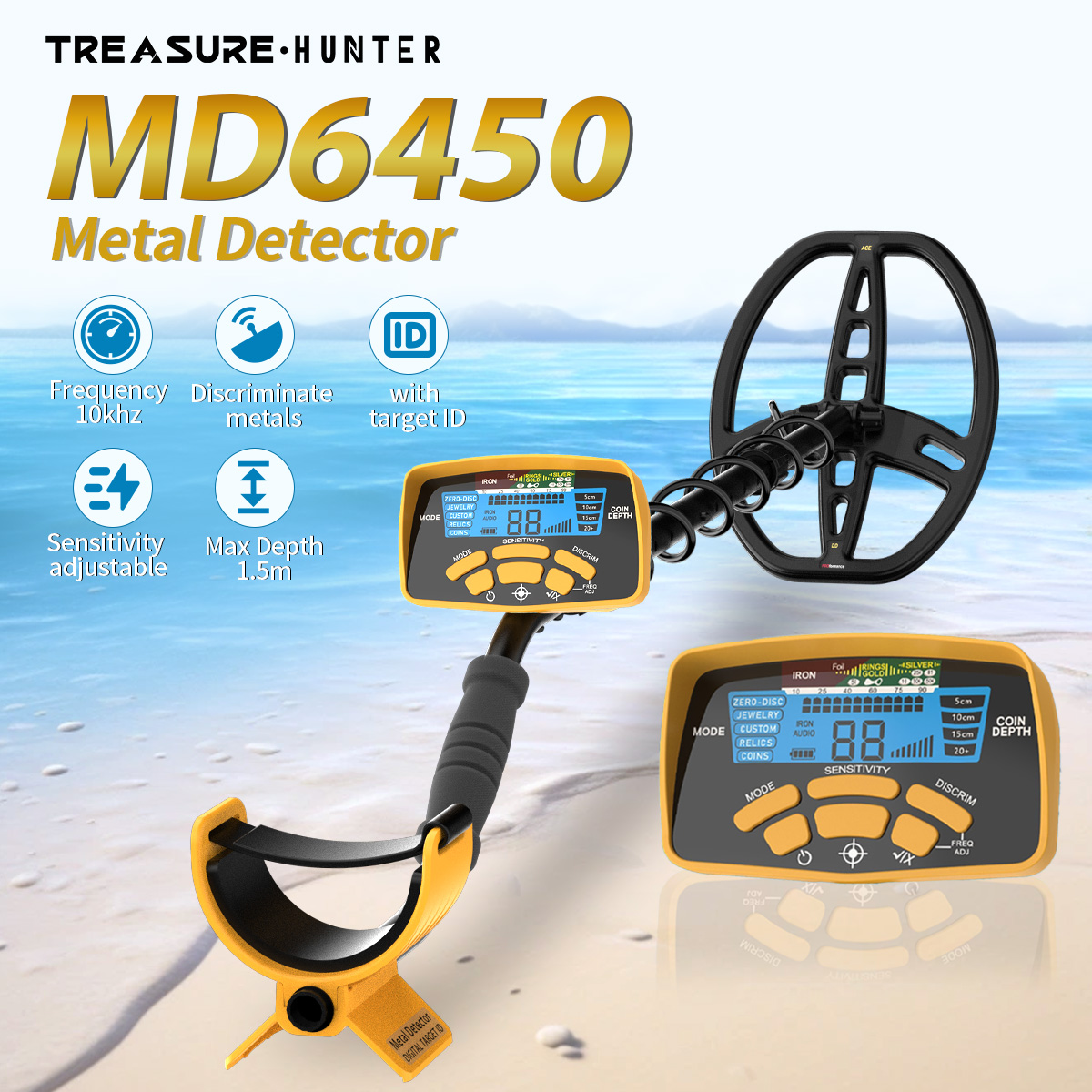 Underwater Metal Detector Waterproof - Treasure Hunter Profesional DM6450 11 Inci
